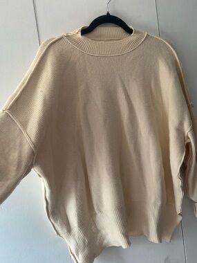 Relaxed Cream Rib-Knit Crewneck Sweater